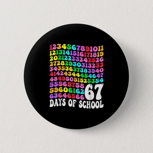 Badge Rond 5 Cm 67th Day Of School Teacher Kids 67 Math Numbers 10 (Devant)