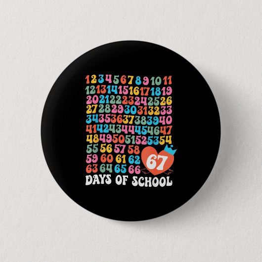 Badge Rond 5 Cm 67th Day Of School Teacher Kids Funny Six Seven 10 (Devant)