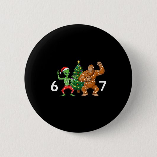 Badge Rond 5 Cm 6 7 Meme Christmas Alien Sasquatch Six Seven Fun  (Devant)