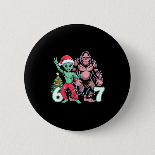 Badge Rond 5 Cm 6 7 Meme Christmas Alien Sasquatch Six Seven Fun  (Devant)