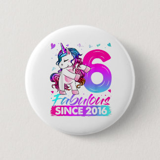 Badge Rond 5 Cm 6 Ans Unicorne Flossant 6e Anniversaire fille