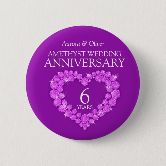 Badge Rond 5 Cm 6e anniversaire mariage améthyste coeur pourpre (Devant)