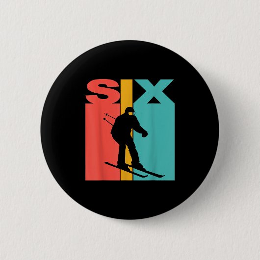 Badge Rond 5 Cm 6e anniversaire Retro Ski 6 ans Garçons Anniversai (Devant)