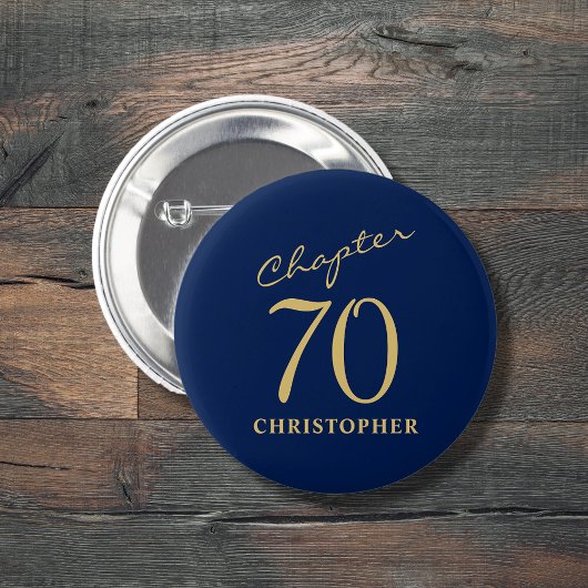 Badge Rond 5 Cm 70e anniversaire Blue Gold