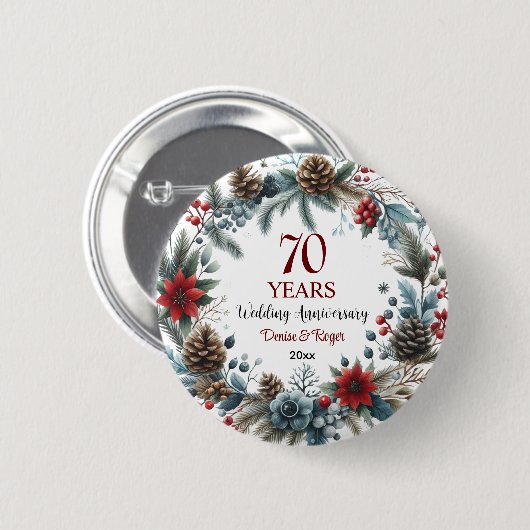 Badge Rond 5 Cm 70e Mariage Platinum Anniversaire Élégant hiver (Devant & derrière)
