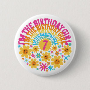 Badge Rond 5 Cm 7e anniversaire Chemise mignonne Fleur Septième ro