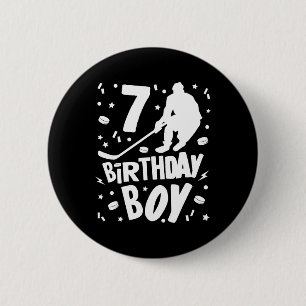 Badge Rond 5 Cm 7e anniversaire Garçon Hockey sur glace Enfants 7 