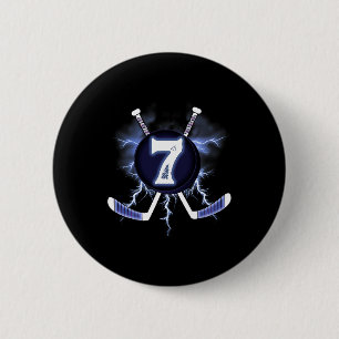 Badge Rond 5 Cm 7e anniversaire - Hockey sur glace 7 ans