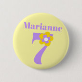 Badge Rond 5 Cm 7e fête d'anniversaire filles jaune violet (Devant)