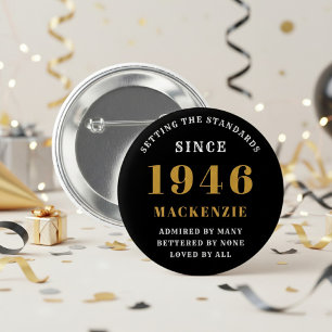 Badge Rond 5 Cm 80e anniversaire 1946 Élégant Chic Noir Or