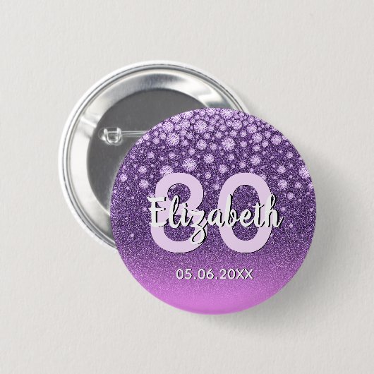 Badge Rond 5 Cm 80e anniversaire de parties scintillant diamants r (Devant & derrière)