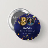 Badge Rond 5 Cm 80e anniversaire marine bleu or étoiles photo (Devant & derrière)