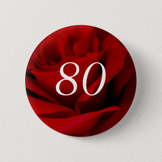 Badge Rond 5 Cm 80e anniversaire Rose rouge épingle sur le bouton (Devant)