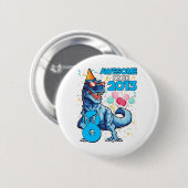 Badge Rond 5 Cm 8 Anniversaire Dinosaur 8 Anniversaire Garçon Enfa (Devant & derrière)