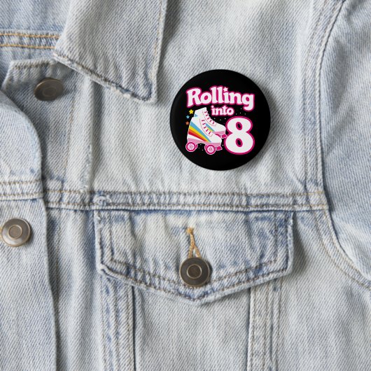 Badge Rond 5 Cm 8 Anniversaire Roller Skate 8 Anniversaire (En situation)