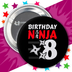 Badge Rond 5 Cm 8 Ans Ninja Party Stars Enfants 8e anniversaire