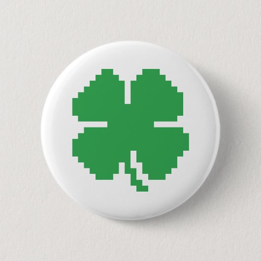 Badge Rond 5 Cm 8 bits Pixel Lucky Four Leaf Clocher (Devant)