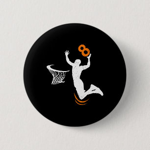 Badge Rond 5 Cm 8 Year Old Basketball Dunk 8th Birthday Party Boys