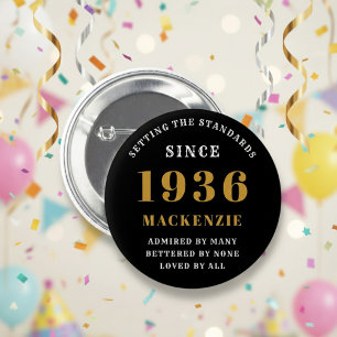 Badge Rond 5 Cm 90e anniversaire 1936 Élégant Chic Noir Or