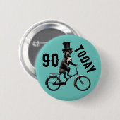 Badge Rond 5 Cm 90e anniversaire Chien sur un vélo 90 Quatre-vingt (Devant & derrière)