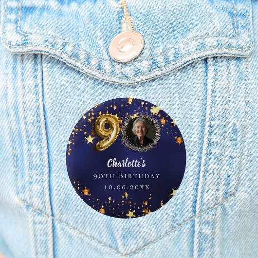 Badge Rond 5 Cm 90e anniversaire marine bleu or étoiles photo