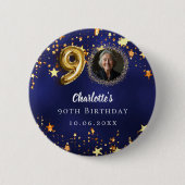 Badge Rond 5 Cm 90e anniversaire marine bleu or étoiles photo (Devant)