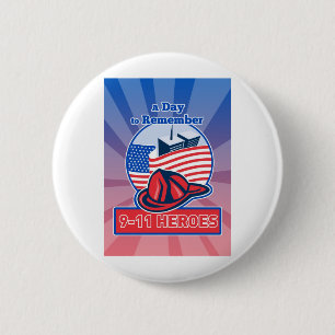 Badge Rond 5 Cm 9-11 drapeau américain de casque de pompier de