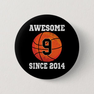 Badge Rond 5 Cm 9e anniversaire Basketball Lover 9 ans Vintage