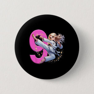 Badge Rond 5 Cm 9e anniversaire Girl Martial Arts Party Taekwondo 