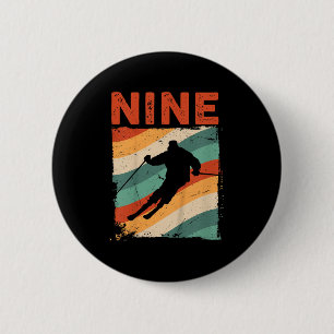 Badge Rond 5 Cm 9e Anniversaire Retro Ski Ski 9 ans Garçons Fille
