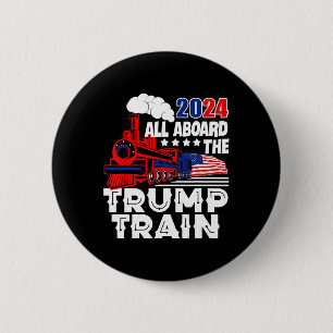Badge Rond 5 Cm À bord du Trump Train 2024 Drapeau américain Trump