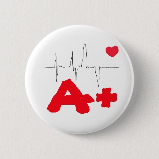 Badge Rond 5 Cm A+ Bouton génial de fréquence cardiaque de groupe (Devant)