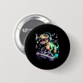 Badge Rond 5 Cm A Cute T-rex Playing Electronic Music Funny Dj Din (Devant & derrière)