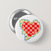 Badge Rond 5 Cm à damiers coeur. (Devant & derrière)