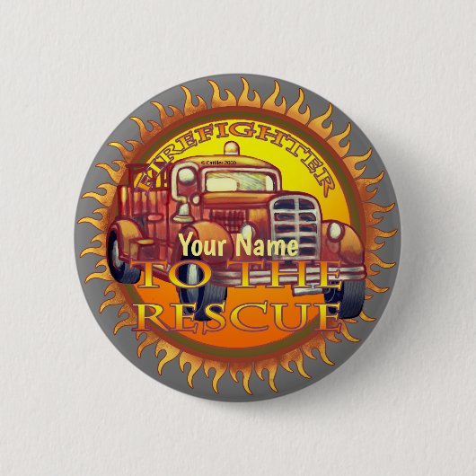 Badge Rond 5 Cm À la Secourt camion pompier (Devant)