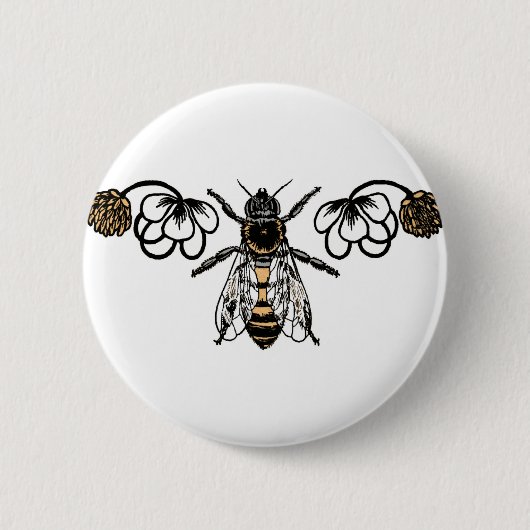 Badge Rond 5 Cm abeille avec le trèfle (Devant)