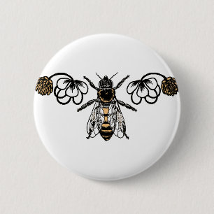 Badge Rond 5 Cm abeille avec le trèfle