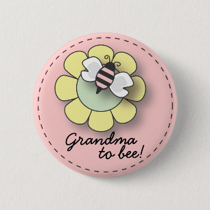 Badge Rond 5 Cm Abeille de bébé dans la grand-maman rose au Pin
