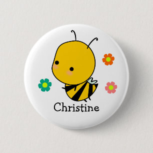 Badge Rond 5 Cm Abeille Et Fleurs Personnalisées
