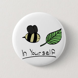 Badge Rond 5 Cm Abeille-feuille dans vous-même bouton (toute