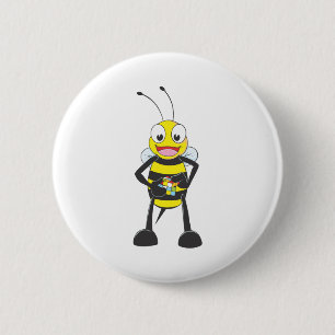 Badge Rond 5 Cm Abeille mignonne jouant le cube coloré