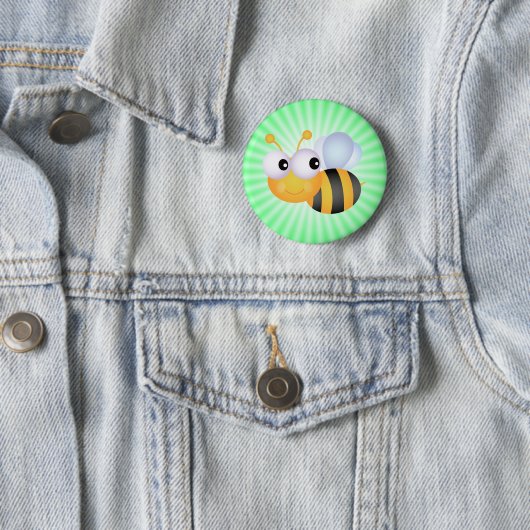 Badge Rond 5 Cm Abeille mignonne ; vert (En situation)