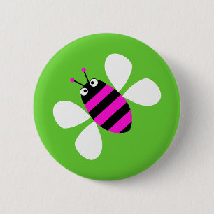 Badge Rond 5 Cm Abeille rose