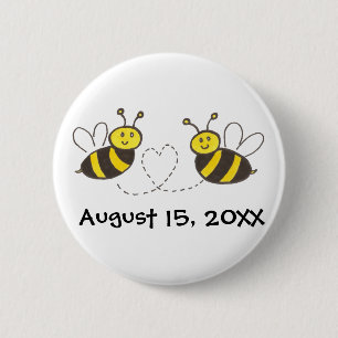 Badge Rond 5 Cm Abeilles de miel avec coeur avec date personnalisa