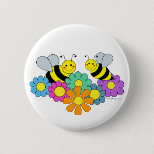 Badge Rond 5 Cm Abeilles et fleurs