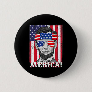 Badge Rond 5 Cm Abraham Lincoln 4 juillet Merica Drapeau américain