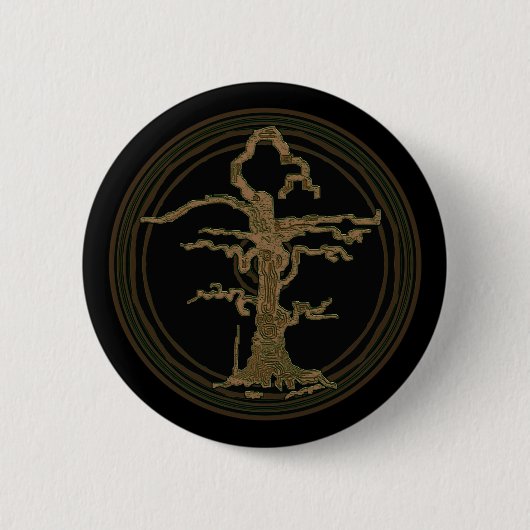 Badge Rond 5 Cm Abstrait Ancien Arbre sans fil Brown (Devant)