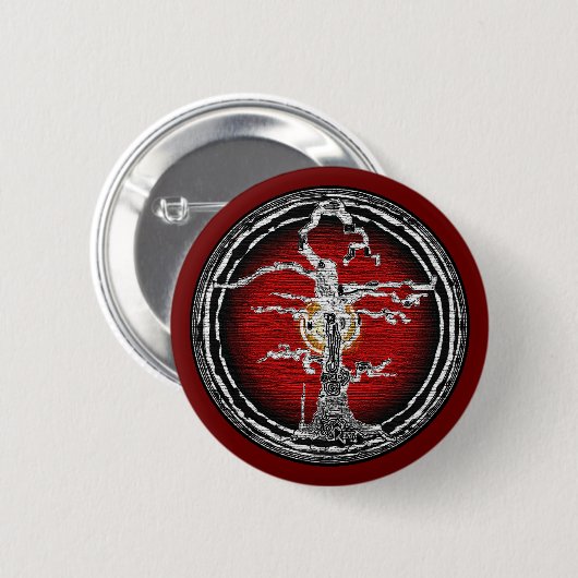 Badge Rond 5 Cm Abstrait Ancien Arbre sans fil Rouge B (Devant & derrière)