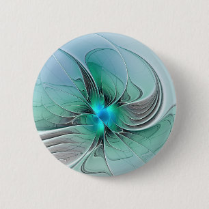 Badge Rond 5 Cm Abstrait De Bleu, Art Fractal Moderne