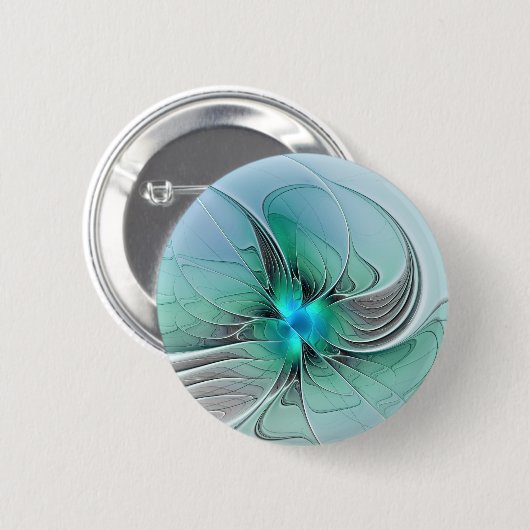 Badge Rond 5 Cm Abstrait De Bleu, Art Fractal Moderne (Devant & derrière)